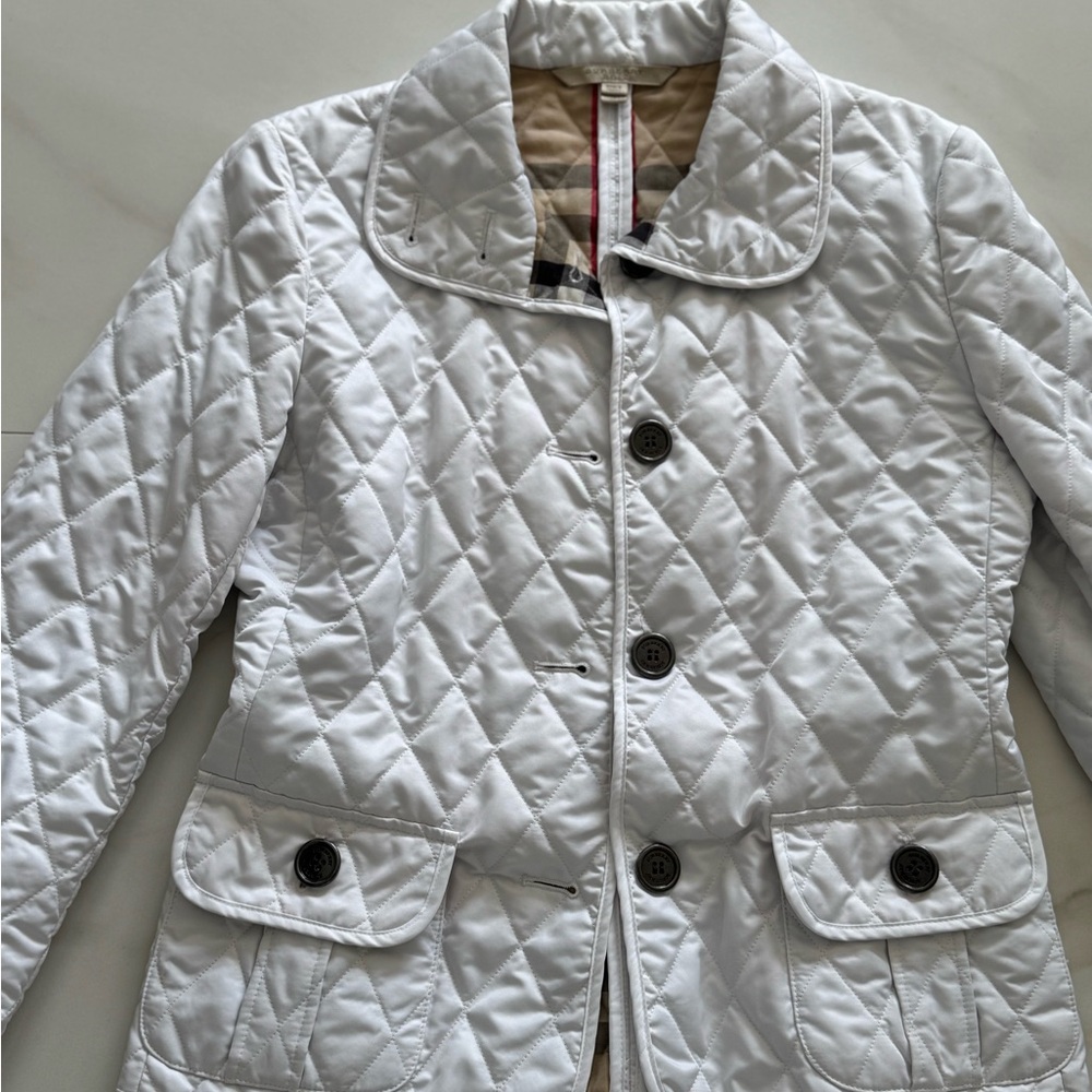 Burberry Beige and Red Quilted Fabric Jacket in size Small - Picture 2 of 15